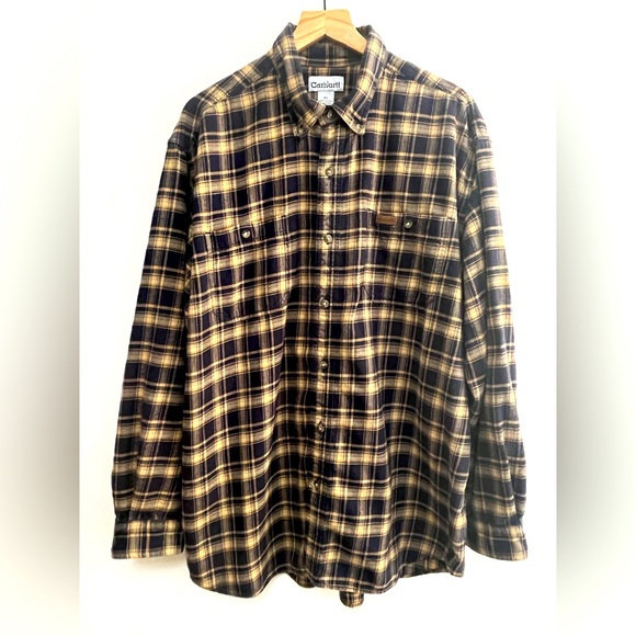 Carhartt Navy and Yellow Casual Button Down Shirt Men’s Size XL - Picture 1 of 6